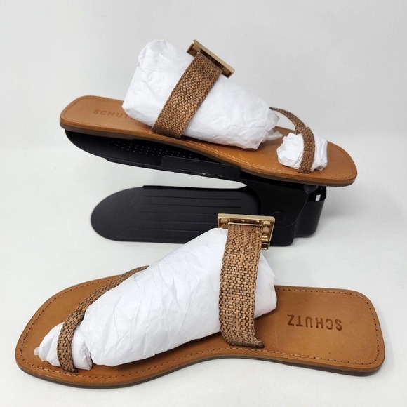 New Schutz Womens Castanho Brown Leather Top Loop Slide Malie Sandals Size 10 - Picture 3 of 4